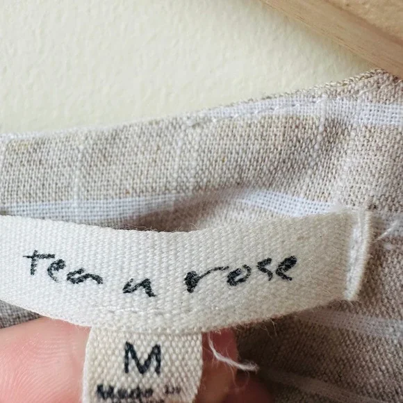 Tea N Rose Embroidered Floral Striped Babydoll Dress Tan White ID7099 Mens M - Picture 6 of 6